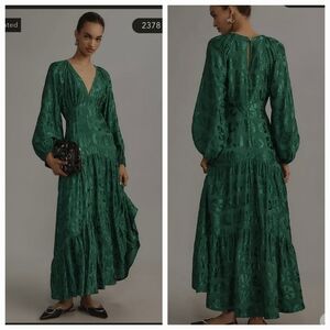 Farm Rio Long-Sleeve V-Neck Jacquard Maxi Dress